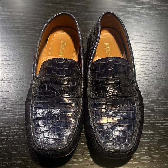 Prada Men's Blue Crocodile Loafers size 9 fits size 10